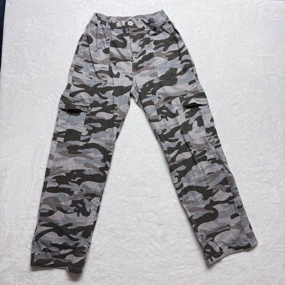 LEPUNUO Pants - Black & Gray Camouflage Cargo Pants Women‎ Size L Stretchy Pockets Streetwear